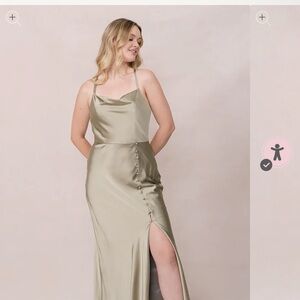 Revelry SilverSage Billie Satin Bridesmaids Dress